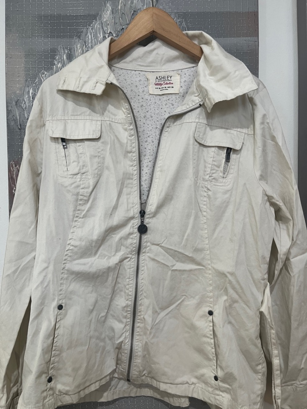 Ashley By 26 International Cream Zip-Front Utility Jacket
